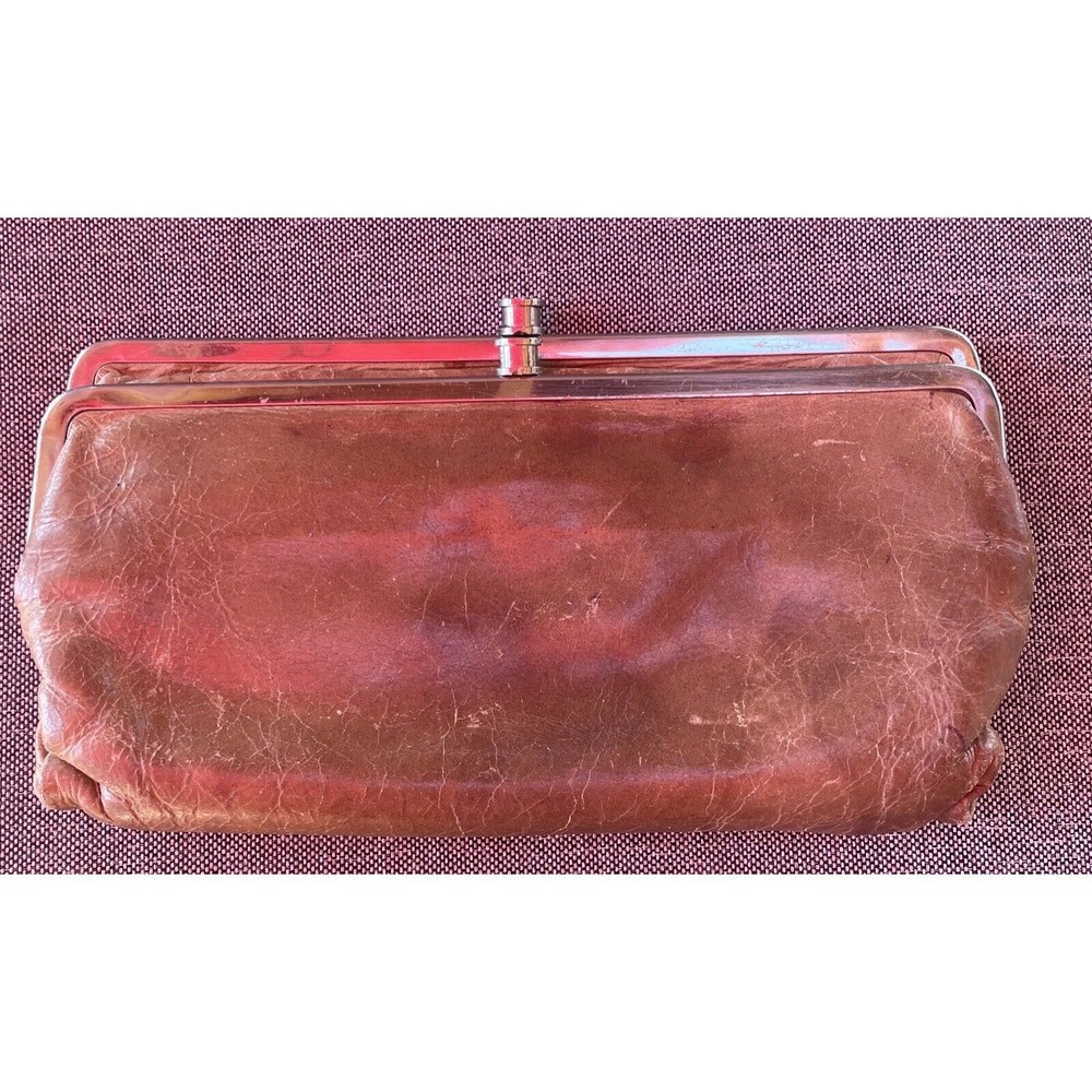 Hobo Woman’s Olive Green Leather Double Frame Clutch Wallet Lauren Kiss Lock
